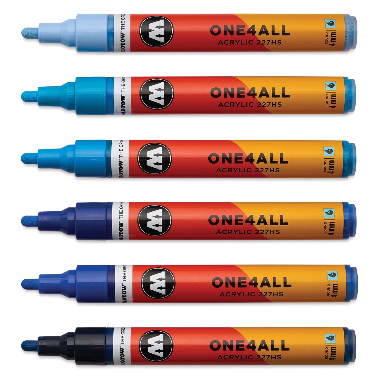 Molotow One4All Acrylic Markers - Set of 6, Blue Colors, 4 mm